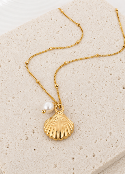 New Beachy Seashell Pearl Necklace  *Choose your Metal*