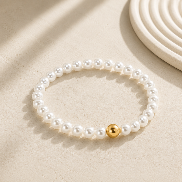 New 8mm Luxe Shell Pearl w/ Focal Bead Bracelet *Choose your metal*