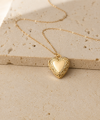Engraveable Filigree Heart Locket Necklace (Small Size) *choose your metal*