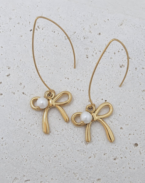 New Bow Pearl Drop Earrings *Choose your Metal*