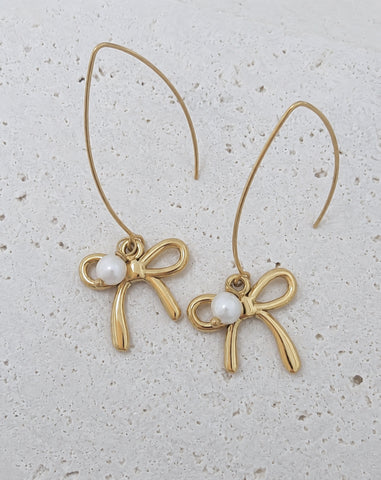 New Bow Pearl Drop Earrings *Choose your Metal*