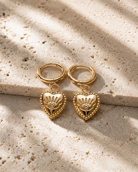 New Adorable Huggie Hoop Dotted Puff Heart Eye Charm Earrings