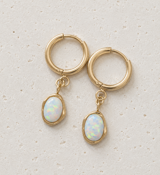 New Luxe Opal Oval Huggie Hoop Earrings *Choose your Metal*