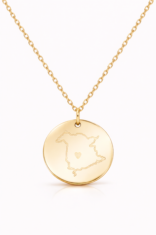 Engraved Personalized Oh Canada Hometown Map w/ Heart Necklace // Province // Territory // City // Canadian Love *Choose your metal*