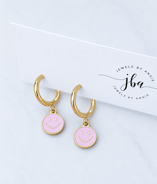 Enamel Smiley Happy Face Huggie Hoop Earrings  *CHOOSE YOUR COLOR*