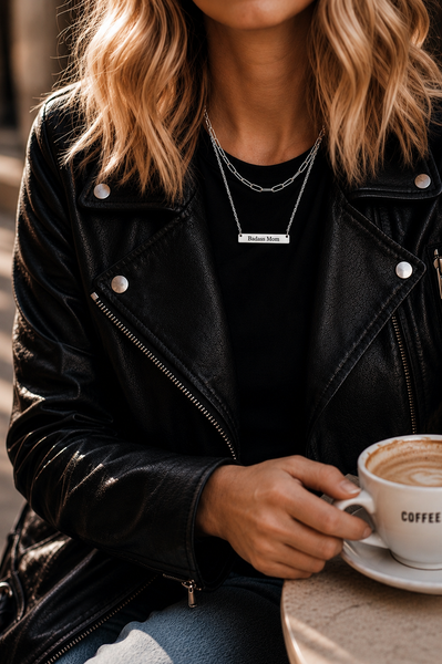 Engraved Badass Mom Horizontal Bar Necklace *Choose your metal*