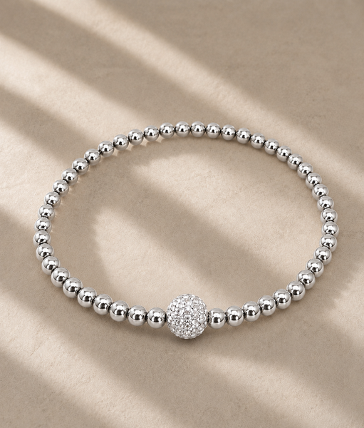 Beaded White Pave Bracelet *Choose your metal*
