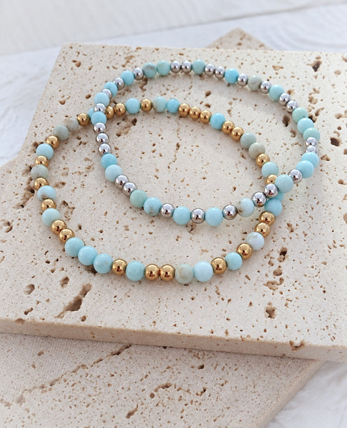 Pale Aqua Howlite Bead Mix Bracelet * Choose Your Metal*