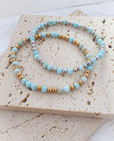 Pale Aqua Howlite Bead Mix Bracelet * Choose Your Metal*