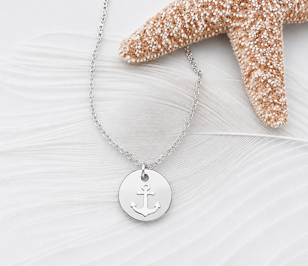 Anchor Disc Necklace // Nautical Ocean // Beachy Jewels *CHOOSE YOUR METAL*