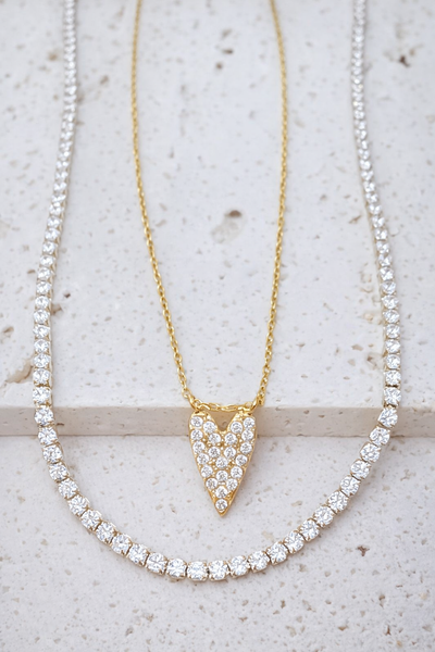 New CZ Pave Elongated Heart Necklace *Gold Only*