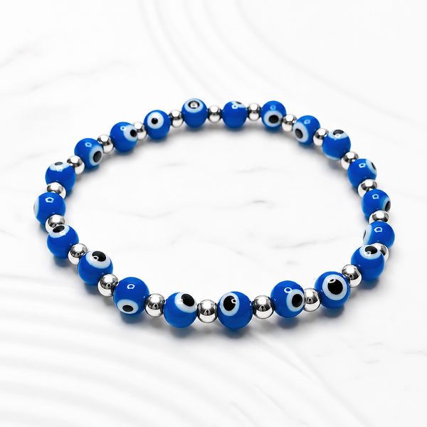 Cobalt Blue Murano Glass Eye of Protection Bracelet *Choose Your Metal*