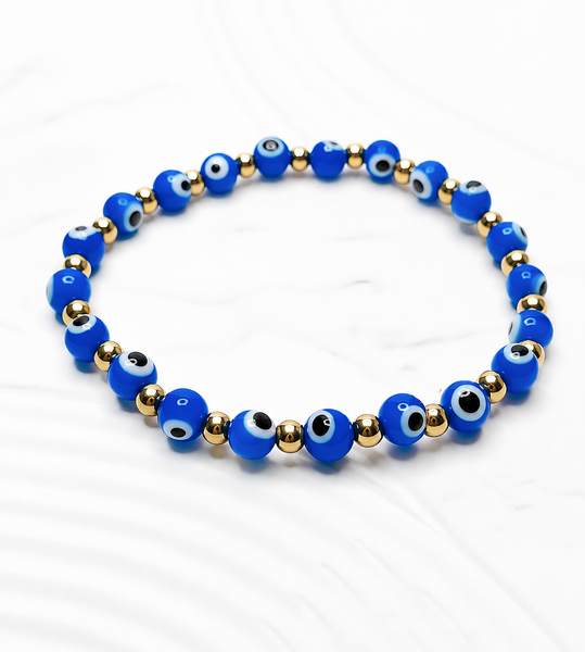 Cobalt Blue Murano Glass Eye of Protection Bracelet *Choose Your Metal*