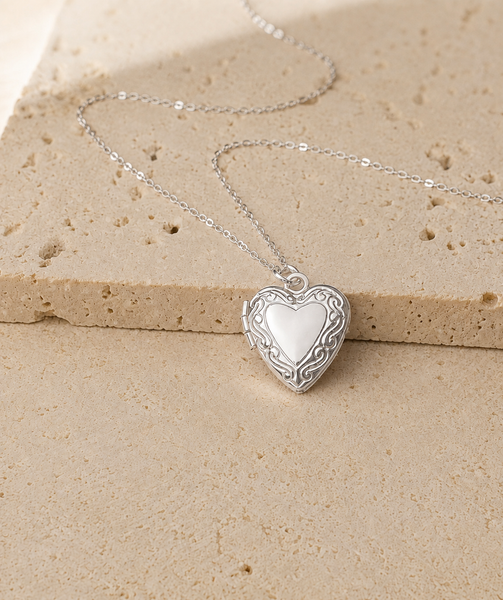 Engraveable Filigree Heart Locket Necklace (Small Size) *choose your metal*