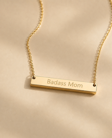 Engraved Badass Mom Horizontal Bar Necklace *Choose your metal*