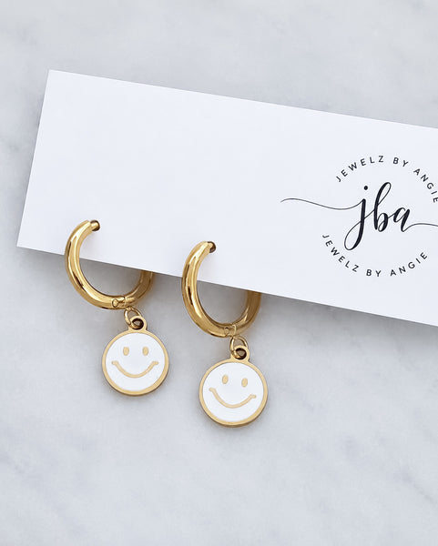 Enamel Smiley Happy Face Huggie Hoop Earrings  *CHOOSE YOUR COLOR*