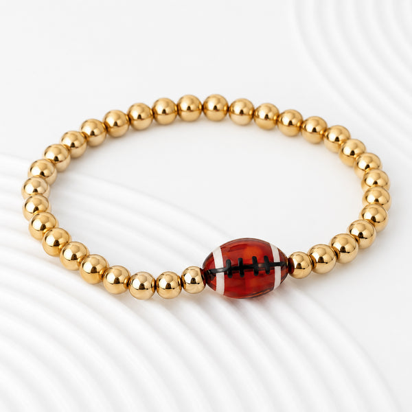 New Sports Bracelet: Glazed Ceramic Football Focal *Choose Your Metal*