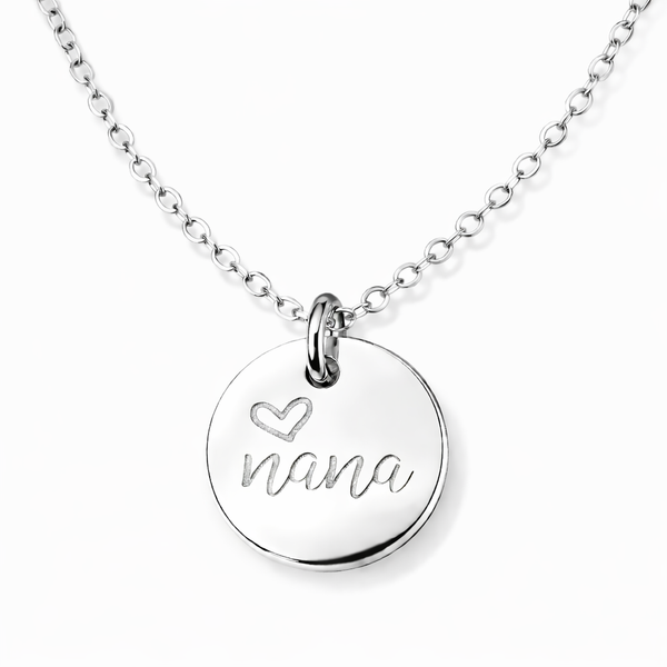 Engraved Nana w/ Heart Necklace *CHOOSE YOUR METAL*