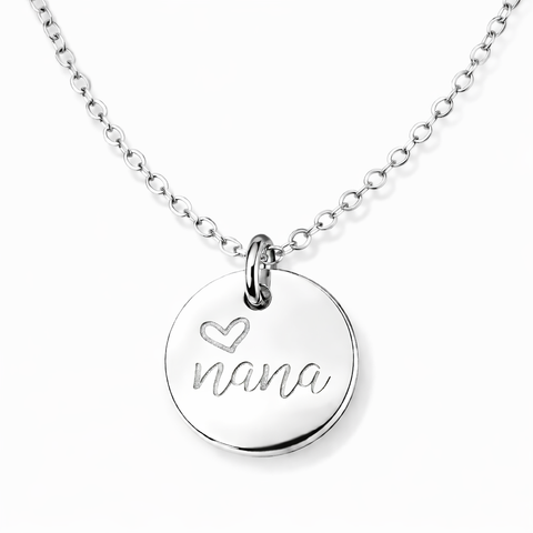 Engraved Nana w/ Heart Necklace *CHOOSE YOUR METAL*