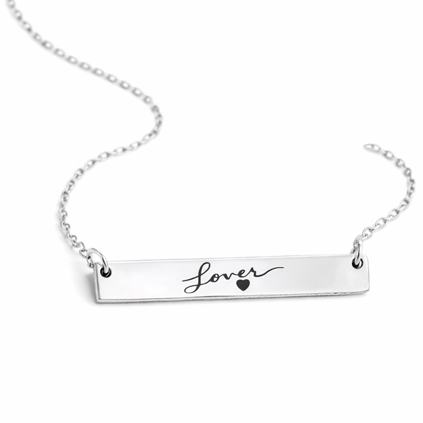Engraved Lover Horizontal Bar Necklace *Choose your metal*