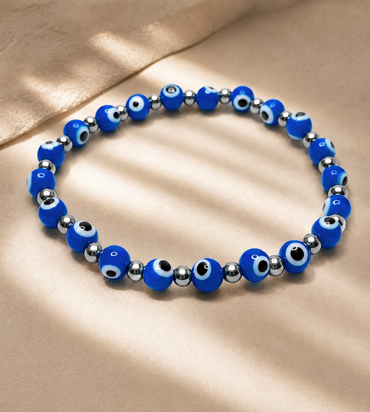 Cobalt Blue Murano Glass Eye of Protection Bracelet *Choose Your Metal*