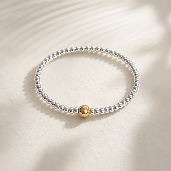 New The Perfect Beaded 4mm + 8mm Focal Mixed Metals Bracelet *Choose your metal*