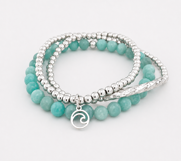 Beaded Mini Ocean Wave Charm Bracelet *Choose your metal*