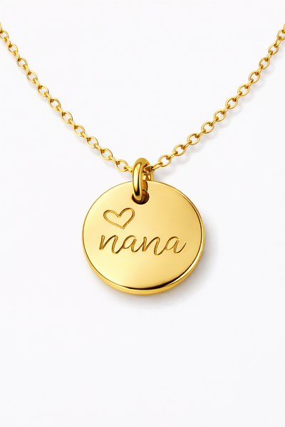 Engraved Nana w/ Heart Necklace *CHOOSE YOUR METAL*