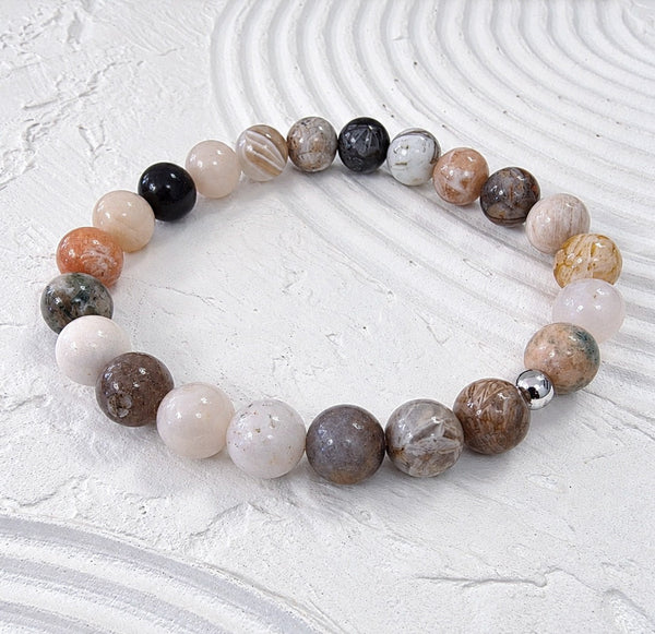Bamboo Leaf Agate Gemstone Bracelet (8mm beads)