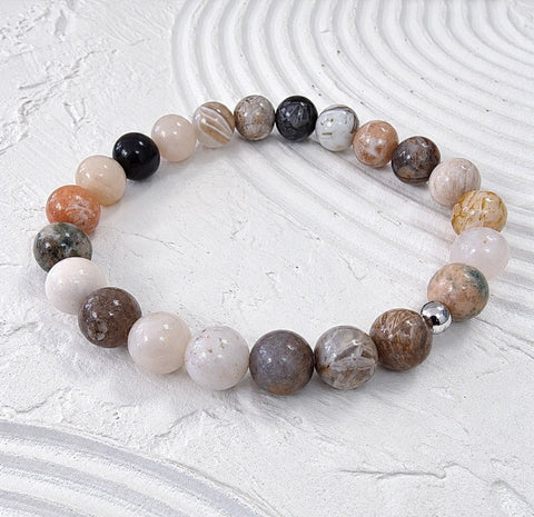 Bamboo Leaf Agate Gemstone Bracelet (8mm beads)
