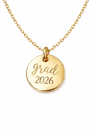 Engraved Grad 2026 Disc Necklace // Choose your metal // Grad Gift *Choose your metal*