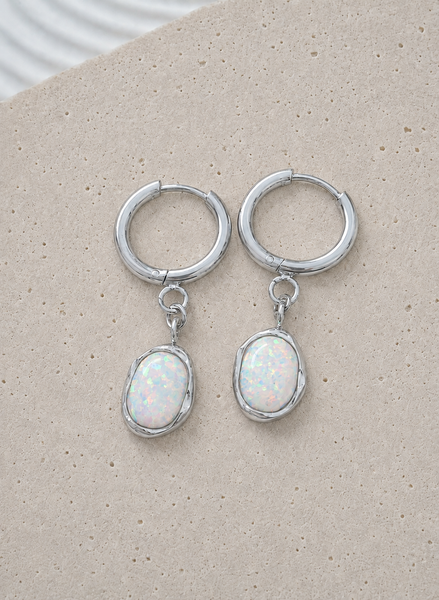 New Luxe Opal Oval Huggie Hoop Earrings *Choose your Metal*