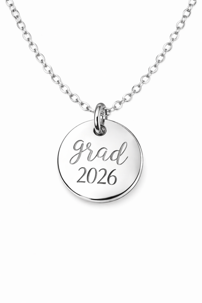 Engraved Grad 2026 Disc Necklace // Choose your metal // Grad Gift *Choose your metal*