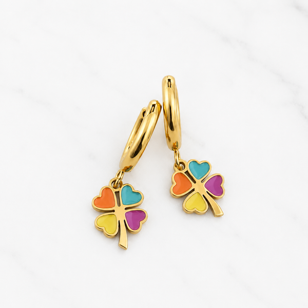 New Adorable Lucky Love Enamel Huggie Hoop Charm Earrings