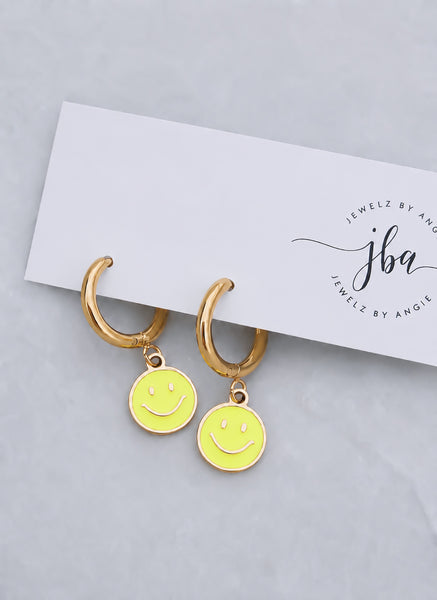 Enamel Smiley Happy Face Huggie Hoop Earrings  *CHOOSE YOUR COLOR*