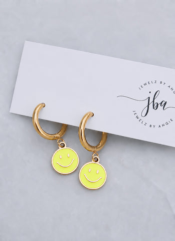 Enamel Smiley Happy Face Huggie Hoop Earrings  *CHOOSE YOUR COLOR*