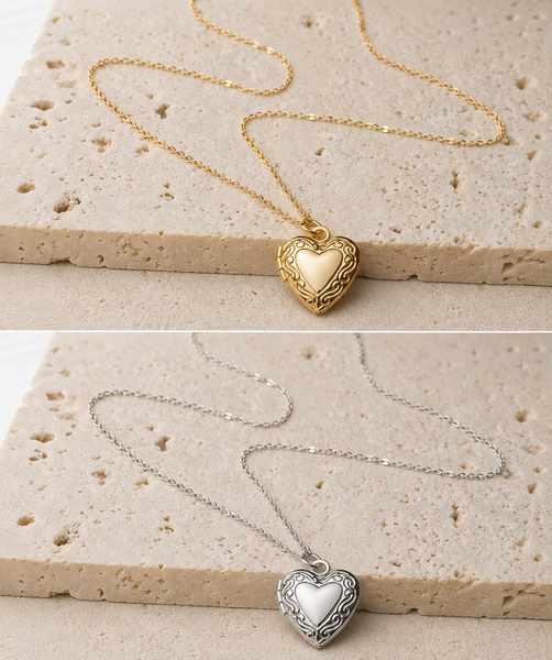 Engraveable Filigree Heart Locket Necklace (Small Size) *choose your metal*