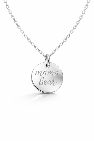 Engraved Mama Bear Disc Necklace *CHOOSE YOUR METAL*
