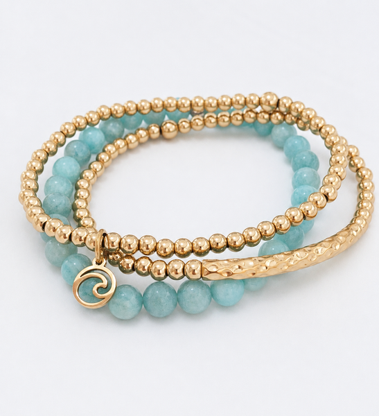 Beaded Mini Ocean Wave Charm Bracelet *Choose your metal*