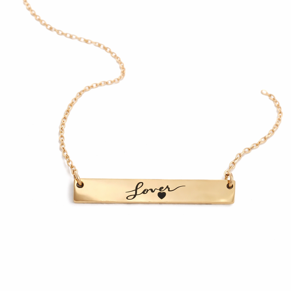 Engraved Lover Horizontal Bar Necklace *Choose your metal*