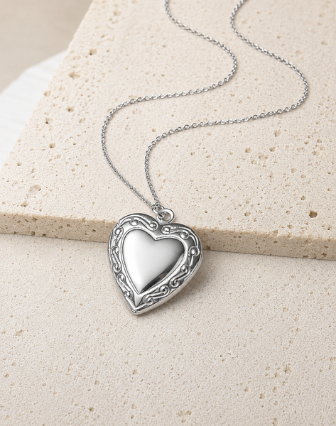 Engraveable Filigree Heart Locket Necklace (Medium Size) *choose your metal*