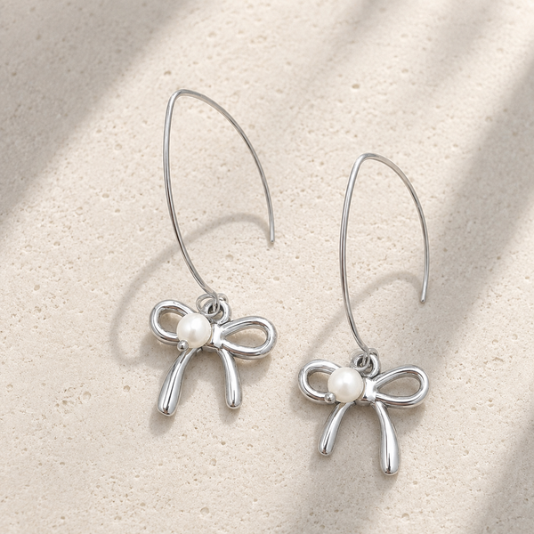 New Bow Pearl Drop Earrings *Choose your Metal*