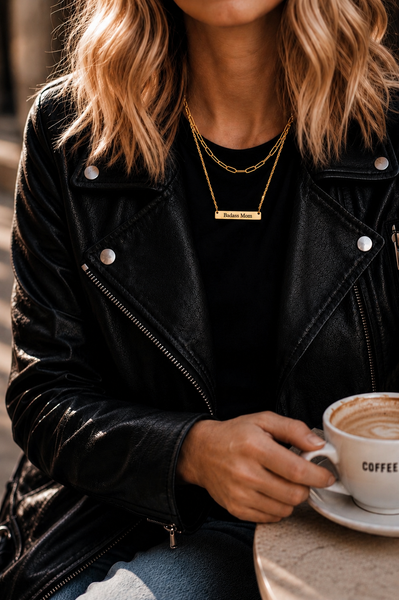 Engraved Badass Mom Horizontal Bar Necklace *Choose your metal*