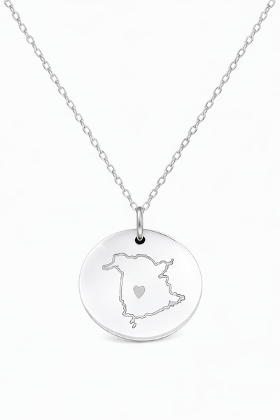 Engraved Personalized Oh Canada Hometown Map w/ Heart Necklace // Province // Territory // City // Canadian Love *Choose your metal*