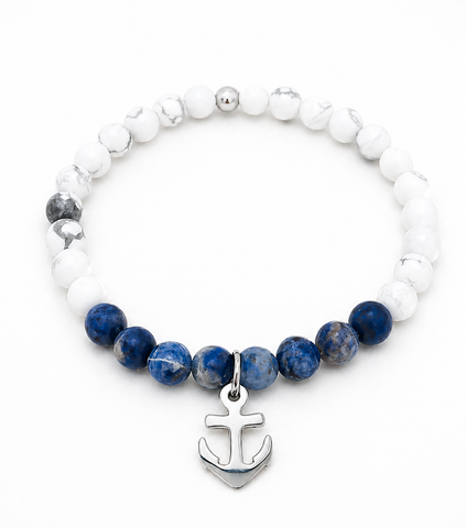 Nautical Sodalite & White Howlite Anchor Charm Bracelet (Featured in Nautical Stack and East Coast Stack)