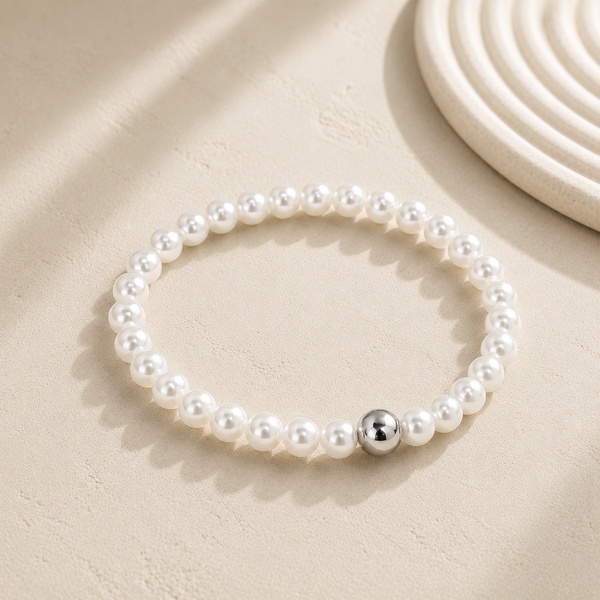 New 8mm Luxe Shell Pearl w/ Focal Bead Bracelet *Choose your metal*