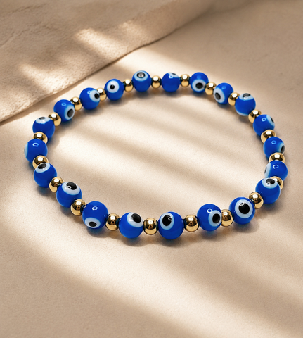 Cobalt Blue Murano Glass Eye of Protection Bracelet *Choose Your Metal*