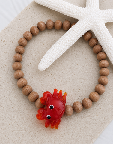 Maritime Must Have Rosewood Beads w/ Crab Murano Lampwork Glass Bead Bracelet