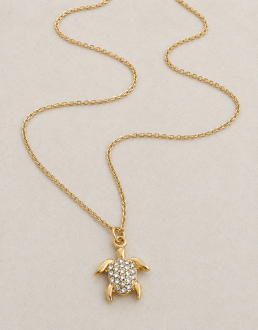Mini CZ Sea Turtle Nautical Ocean Beach NECKLACE *choose your metal*