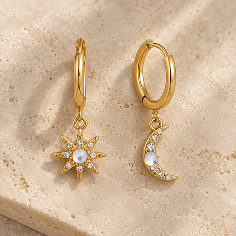 New Luna & Sol Pave Crystal Aura  Huggie Hoop Charm Earrings